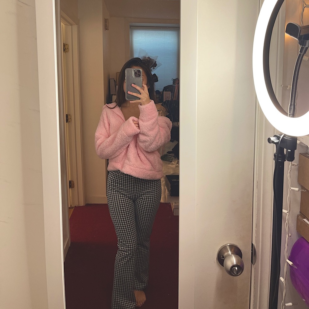 Pink teddy zip up hoodie